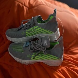 SP Sports | Boys Shoes | Size 2 | Lightweight | Gray and Bright Green | New